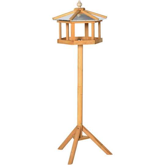 Wooden Bird Table Free Standing Feeder Garden and Backyard Station - Natural Wooden Colour - Pawhut