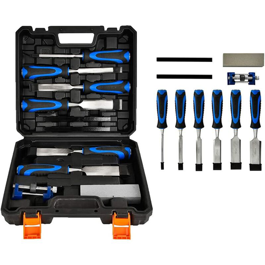 Chisel Sets, Heat-Treated Cr-V Blades with 6pc Wood Chisel & Honing Guide & Sharpening Stone, Wood Carving Chisel Set for Sculpting, Woodturning,