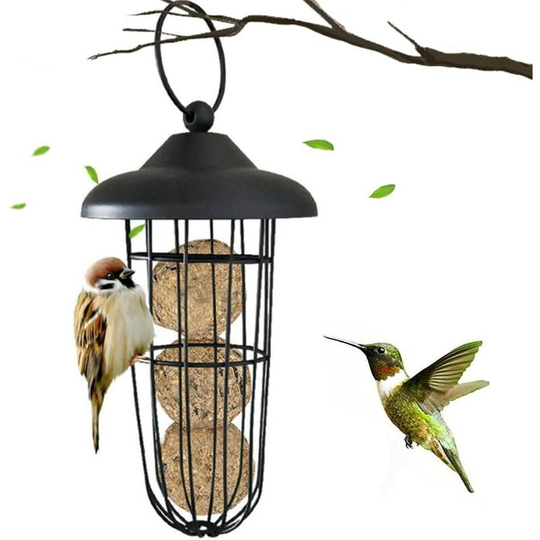 Wild Bird Feeders, Rustproof Metal Bird Feeder Hanging Dispenser Waterproof Outdoor Bird Feeder, Green Bird Fat Ball Dispenser, Reusable