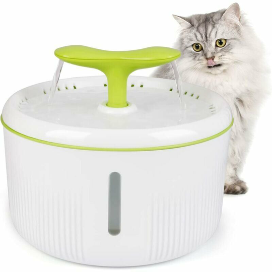 Qersta - Cat Water Fountain, 2L Cat Water Dispenser, Automatic Cat Fountain with led Light, Water Level Window and Activated Carbon Filter, Ultra