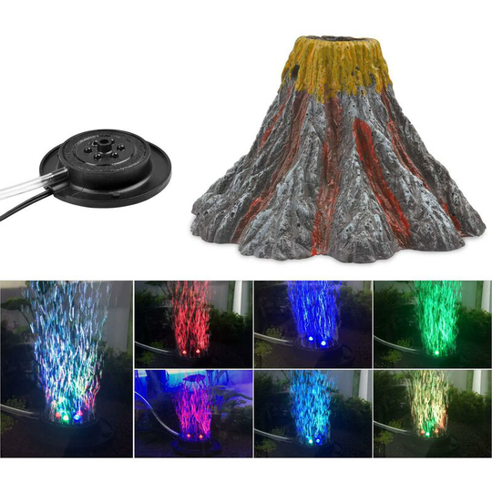 Betterlifegb - Volcano Aquarium Decoration Kit, Bubble Lamp with Colorful led Decoration for Aquarium