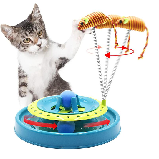 Gift - Cat Toy Interactive Cat Toy Automatic Rotating Cat Toy 2 in 1 Interactive Cat Track Toys for Multiple Cats Blue
