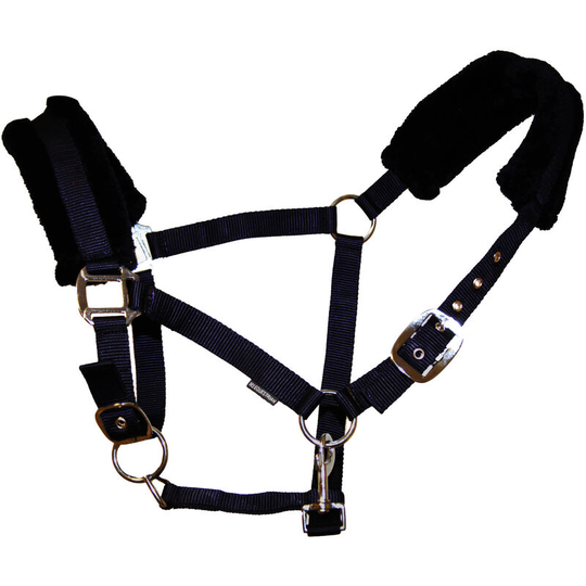 Hy Faux Fur Padded Head Collar with Lead Rope (Full) (Black) - Black