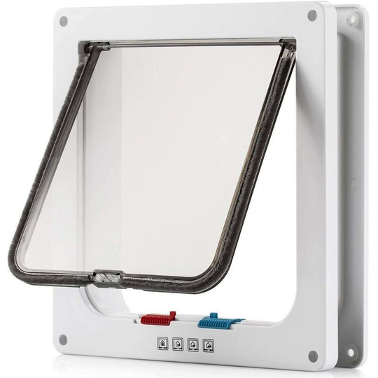 LangRay Large Cat Door (Outer Size 9.9" x 9.2"), 4 Way Locking Cat Flap Door for Interior Exterior Doors, Weatherproof Pet Doors for Cats & Doggie,