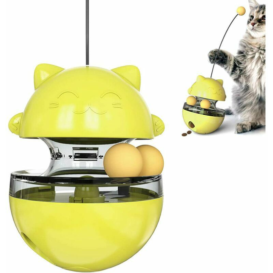 4 in 1 Cat Toy, Interactive Cat Ball with Double Ball, Interactive Cat Toy, Easy Clean Cat Kibble Dispenser Toy, Interactive Cat Toy with Cat Stick
