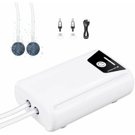 Betterlifegb - Aquarium Air Pump - 3W Portable Oxygen Pump, Double Acoustic and usb rechargeable, Mini Air Pump for 10L-50L Aquarium