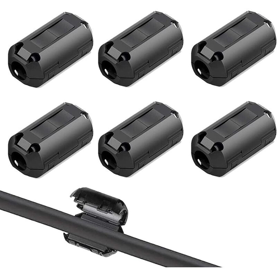 6Pcs Black Ferrite Ring Core, Clip-on Ferrite Core, rfi emi Noise Suppressor Cable Clip, Anti-High Frequency Interference Filter (13mm Inner Diameter)