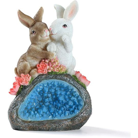 Bearsu - Couple solar lights rabbit ornaments outdoor resin crafts lawn villa decorations off-white