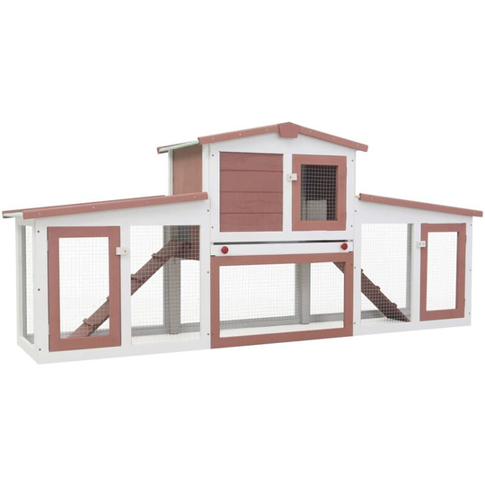 Devenirriche - Outdoor Large Rabbit Hutch Brown and White 204x45x85 cm Wood - Brown