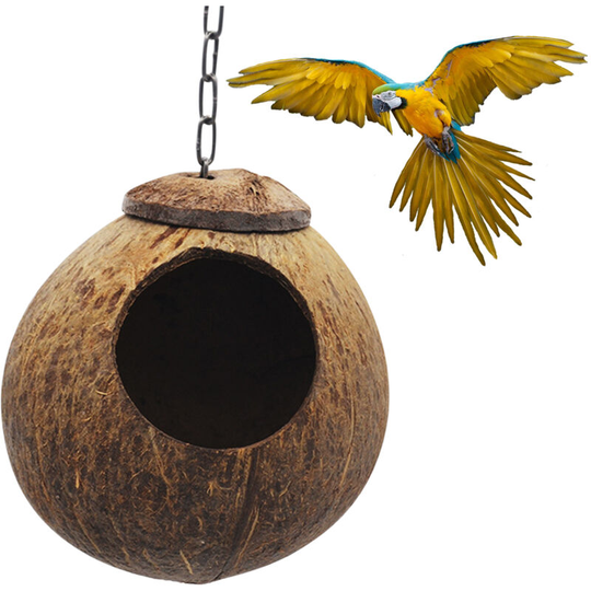 Coconut Bird Hut with Opening Coco Shell Bird House for Small to Medium Birds Nesting House for Cage Patio with Hanging Loop,model:Brown