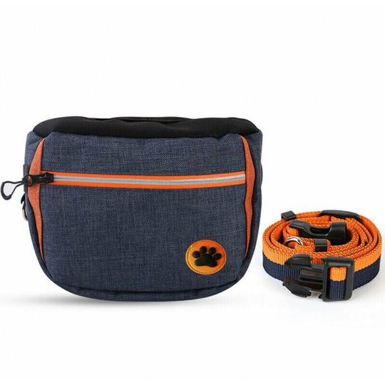 Deckon - Dog Treat Bag - Leak Proof - With Poop Bag Dispenser - For Dog Training and Food Storage (Dark Blue - Footprints)