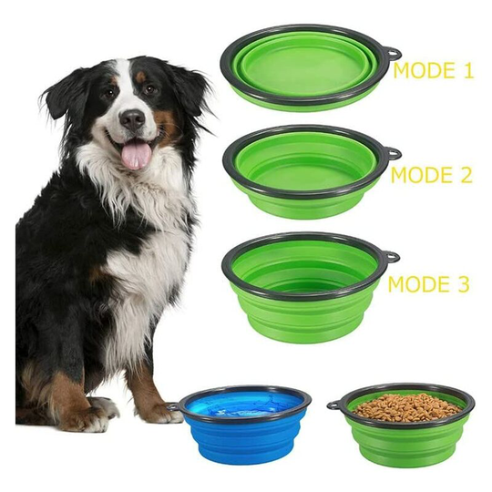 1 Piece Foldable Dog Bowl | Portable Silicone Food Drinking Sink with Carabiner | Dog, Cat, Pet Travel Bowl 1000ml (green)