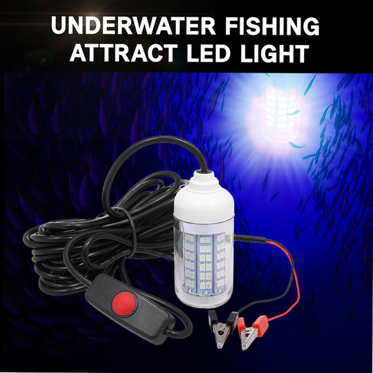 12V 15W Underwater Fishing Attract Light led Lamp Fish Finding System Light with 30ft Power Cord and Battery Clip