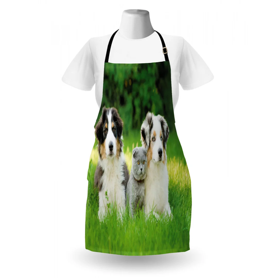 Pets Puppy Family in the Garden Australian Shepherds and a Cat Apron