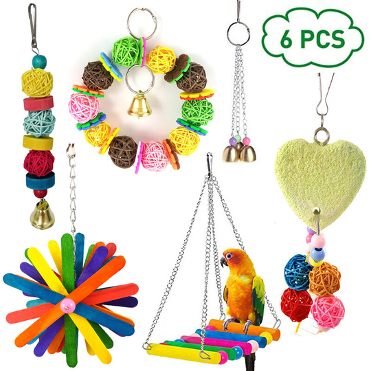 Betterlifegb - Set of 6 Birds toys to Walk, Swing, Ladder, Cage Birds of Decoration in Small and Medium Size, Parakeet and Parrot