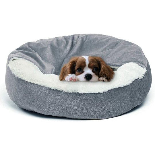 Dog bed Small dog Round plush cat bed Washable dog bed for cat Plush dog bed Medium dog bed with attached blanket Gray m