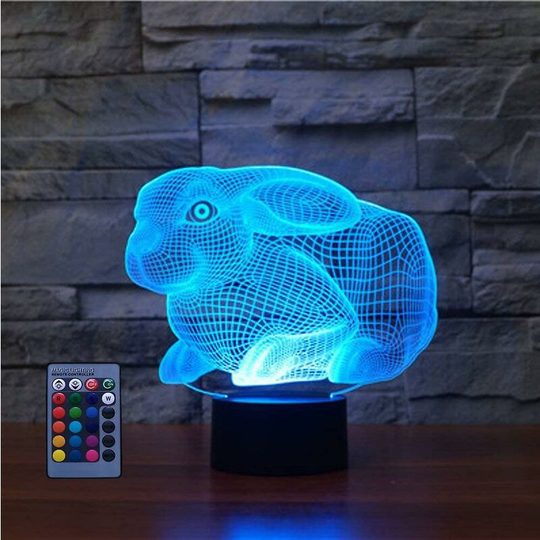 Thsinde - Creative 3d Rabbit Night Light Usb Powered Touch Switch Remote Control Led Decor 3d Lamp 7/16 Colors Changing Children Kids Toy Christmas