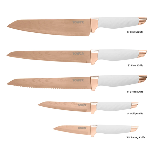 Tower T81532RD Kitchen Knife Set with Acrylic Knife Block, Damascus Effect, Stainless Steel Blades, 5 Pieces