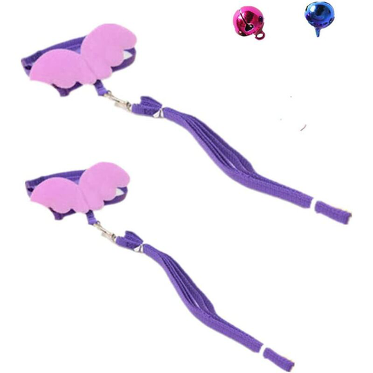 Modou - 2 Adjustable Angle Wing Safe Bell Harness Straps for Small Ferret Rabbits (m: Chest: 30-50 cm / 11.81-19.68', Purple)