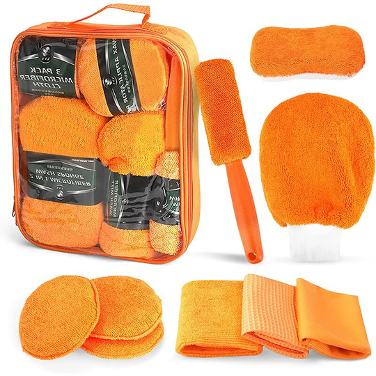 Monly - Car Cleaning Kit, 9PCS Auto and Motorcycle Glass Cleaning Kits, Interior Car Cleaning, Sponges, Cloths, Car Wash Mitt, Auto and Motorcycle