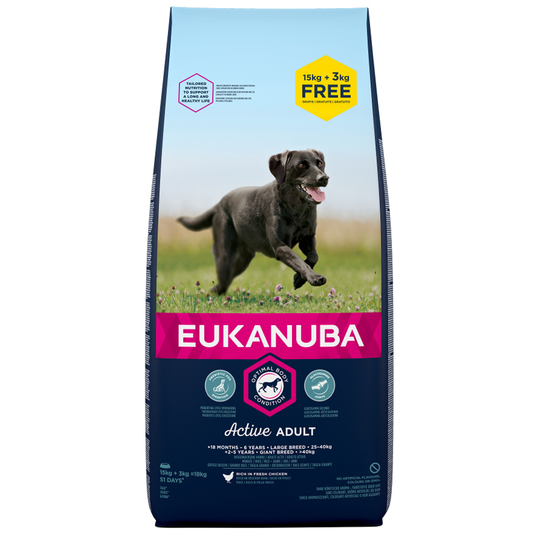 15kg Eukanuba Dry Dog Food + 3kg Free!* - Adult Large Breed - Chicken (18kg)