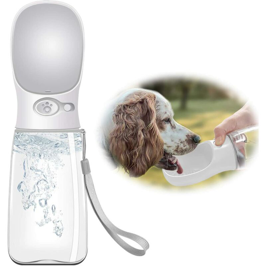 Dog Water Bottle 550ml, Portable Water Bottle, Leakproof Button Lock Large Capacity Drinking Bottle for Pets Cat for Travel and Hiking (White)