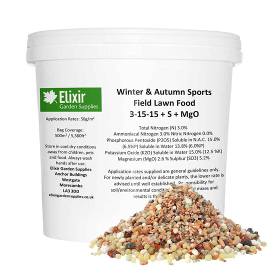 (Tub, 25Kg) Elixir Gardens | Autumn & Winter Sports Field, Paddock and Lawn Feed | NPK 3-15-15