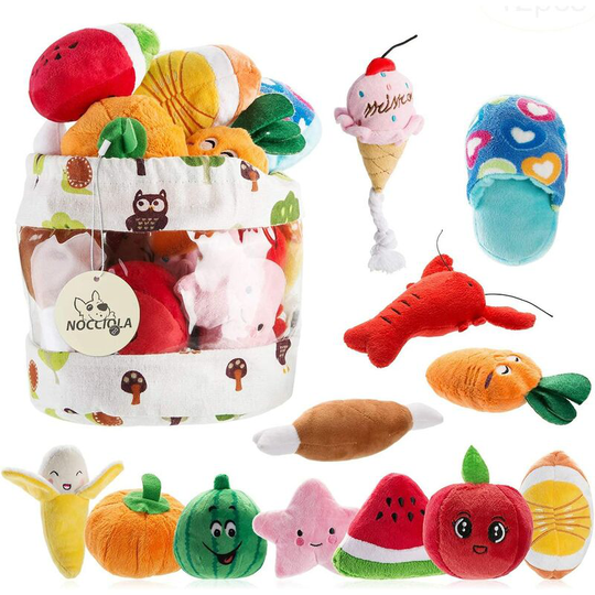 Betterlifegb - 12 Pack Dog Squaky Toys Cute plush toys for small medium dog | Pet Toys | Squeaky toys | Plush games | Transport bag (styles are