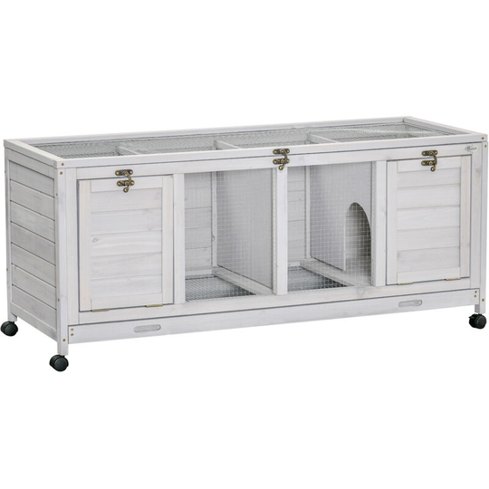 Pawhut - Rabbit Hutch Mobile Separable Guinea Pig Cage w/ Wheels, Slide-Out Tray - Light Grey