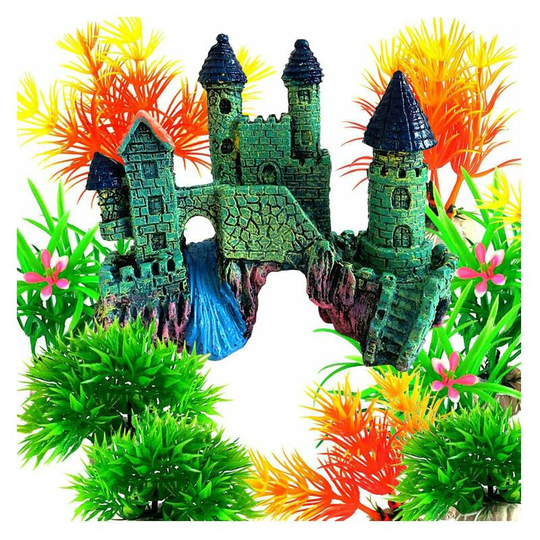 Perle Rare - Aquarium Decoration Plants, 13 Pieces Size Plastic Aquarium Plants Decoration and Castle Polyresin Cave Ornament Decoration