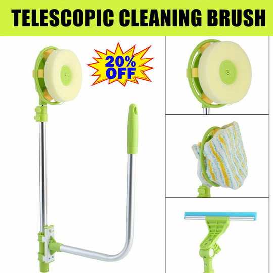 Day Plus - U-Type Telescopic High Rise Window Cleaner Glass Dust Cleaning, Adjustable Sponge Head and Squeegees Window Cleaning Tool with 1.4m