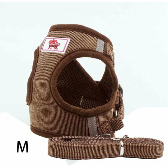 Perle Raregb - Leash vest for dog Coffee puppies in reflective ribbed velvet, cats, small pets Formation harness soft vest vest fabric for dog m,