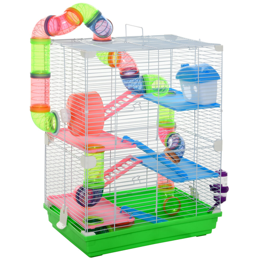 PawHut 5 Tier Hamster Cage Carrier Habitat Small Animal House, Wheels