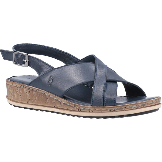 (Navy, 4) Hush Puppies Women's Elena Cross Over Wedge Sandal Various Colours 30221