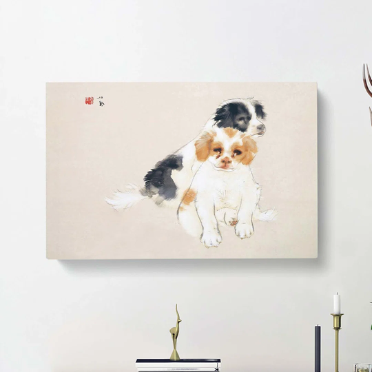Two Puppies by Takeuchi Seiho - Wrapped Canvas Painting Print