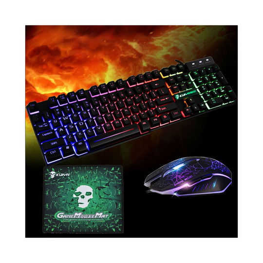 Rainbow T6 Backlight USB Wired Gaming Keyboard and Mouse Set For PC Laptop UK
