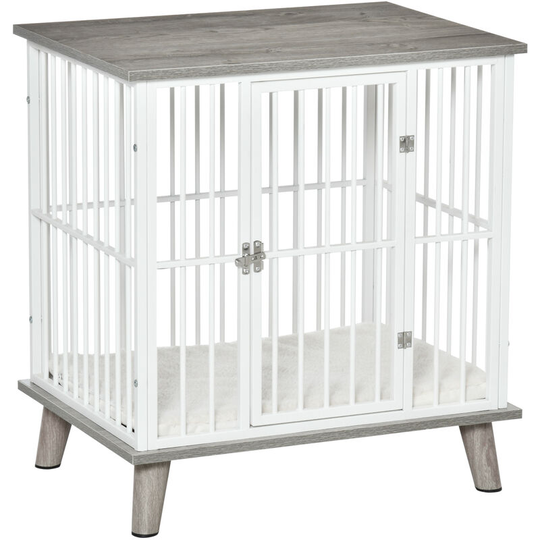 Dog Crate Pet Kennel Cage End Table w/ Cushion for Small Dog Grey - Grey - Pawhut