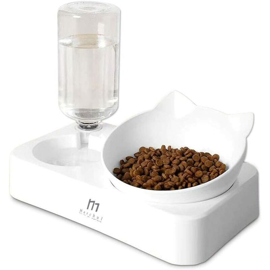 Cat Bowl, 15° Tilt Cat Bowl Anti-Vomiting Bowls, Pet Bowl 2-in-1 Automatic Water Storage,Available for Cats and Puppies