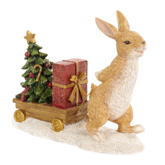 Xmas Rabbit with Cart Figurine