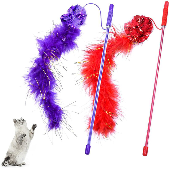 Cat Feather Toy, 2 Pieces Interactive Cat Toy with Purple and Red Color, Funny Cat Stick 30cm for Pets, Indoor Cat Toys to Improve Intelligence and
