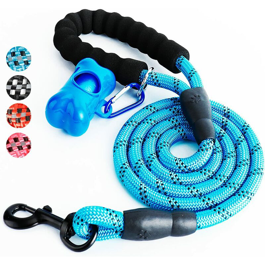Dog Leash, Dog Rope Leash with Soft Padded Handle, Highly Reflective Wires, Waste Bags and Dog Dispenser, 1.5m Leash Cord for all size dogs, Blue