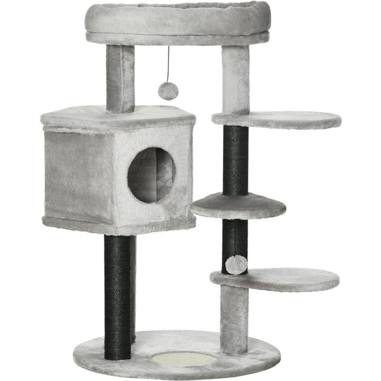 Cat Tree Cat Tower w/ Ramp, Bed, Cat House, Toy Ball - Light Grey - Grey - Pawhut