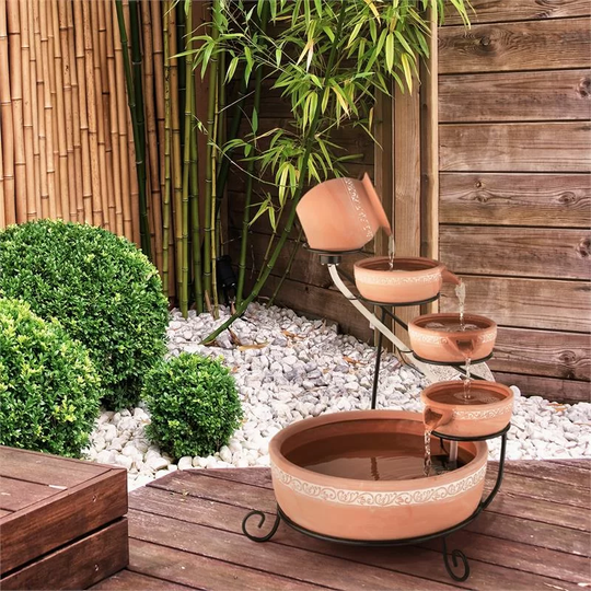 Empoli Ceramic and Metal Solar Fountain with Light