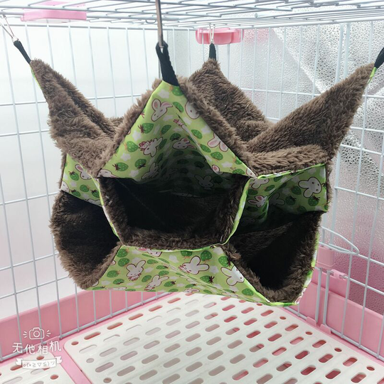 Small Pet Hammock Sugar Hammock Triple Bed Mouse Hammock Guinea Pig Ferret Tunnel Small Animal Comfort Bedding Accessories, Green