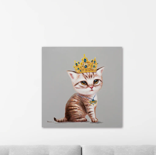 'Kitten with Crown' - Wrapped Canvas Painting Print