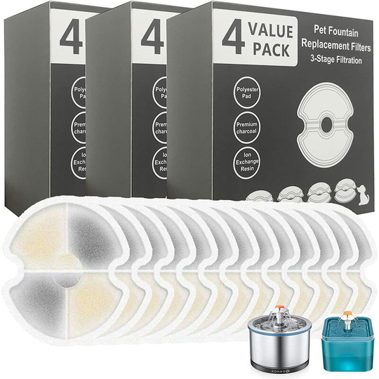 Fountains Water Fountain Filter for Cats Pet Dogs, Suitable for Cat/Dog Stainless Steel Fountain, Triple Filtration (12 Pieces)