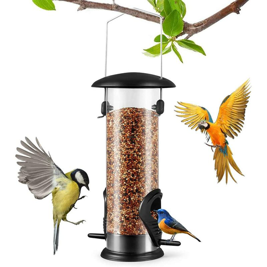 Betterlifegb - Bird Feeders, Hanging Wild Birds Feeder with 2 Ports Feeding, Clear Premium Hard Plastic Tube Squirrel Proof Feed Cage, All Weather