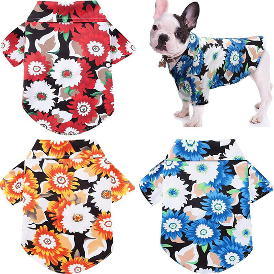 3 Pieces Pet Shirts Hawaiian Dog Shirts Printed Pet T-Shirts Puppy Clothes Flowers Print Summer Pet Shirt for Medium to Large Dogs (X-Large)