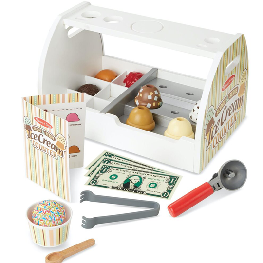 Melissa & Doug Wooden Scoop & Serve Ice Cream Counter Set - 28 Pcs