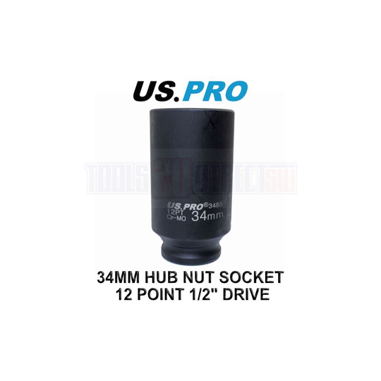 Tools 34mm 1/2' dr 12 Point Deep Hub Nut Socket, Gearbox etc 3485 - Us Pro